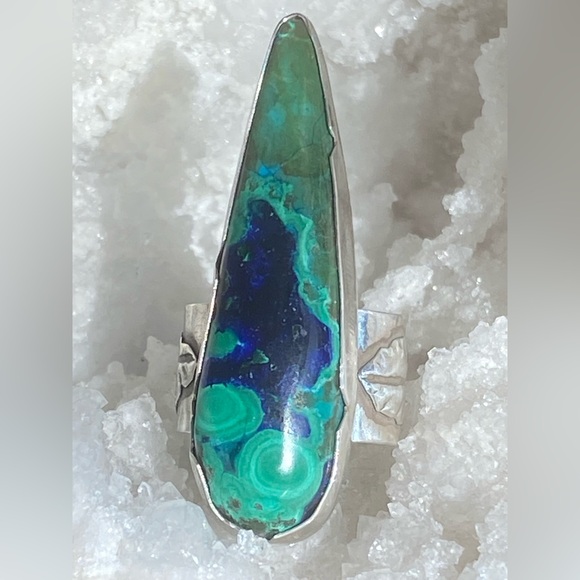 Malachite in Azurite Sterling Talon Ring - Picture 4 of 10